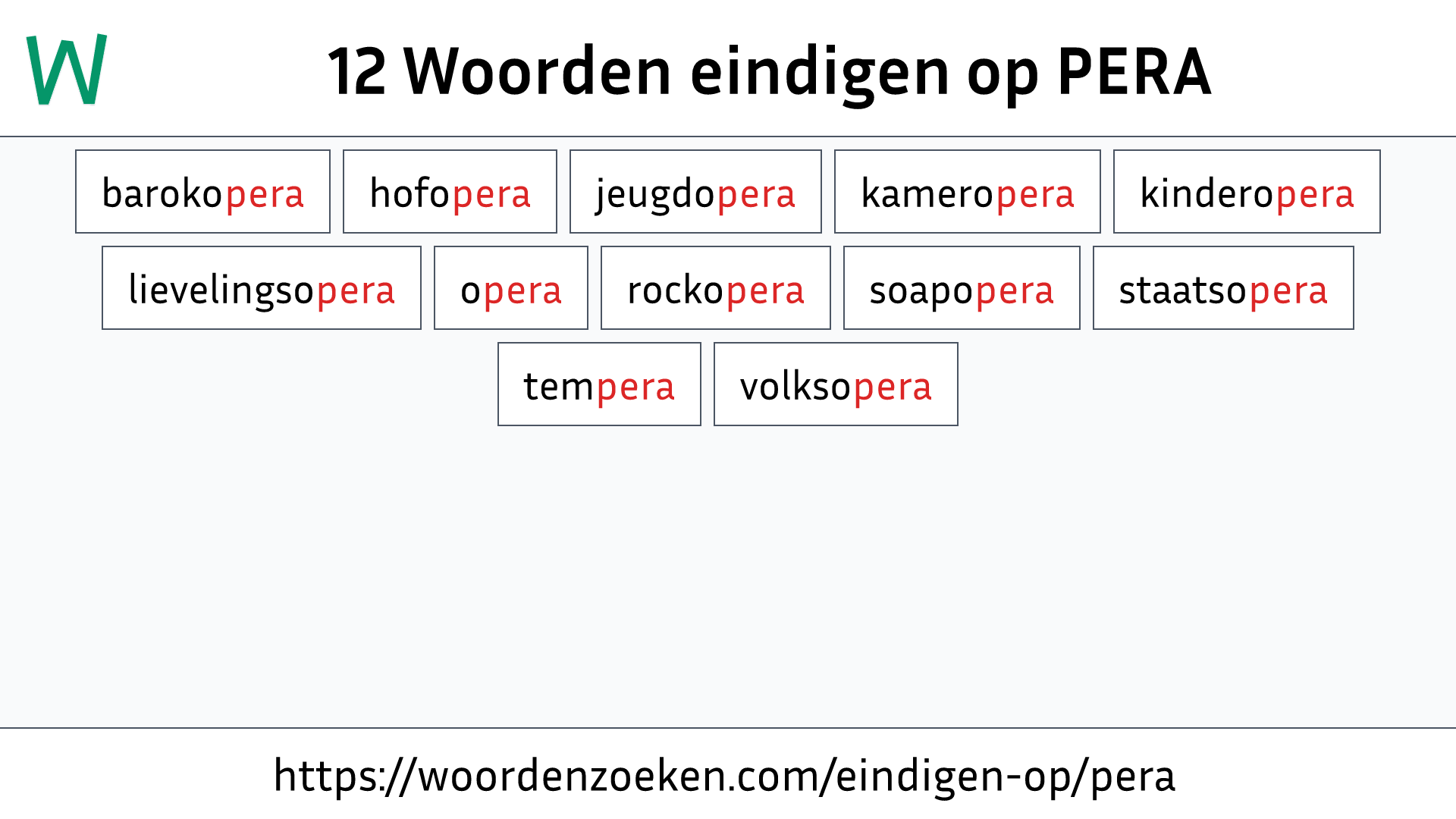 Woorden eindigen op PERA