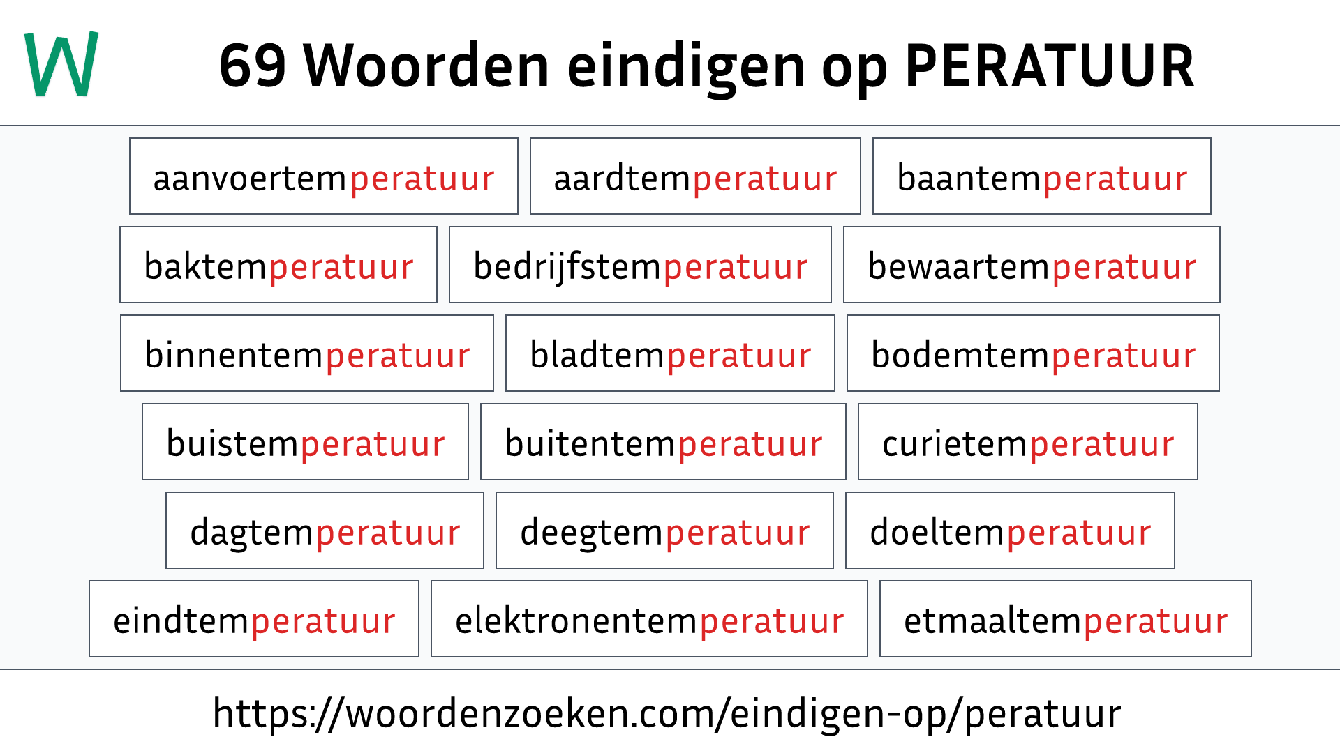 Woorden eindigen op PERATUUR