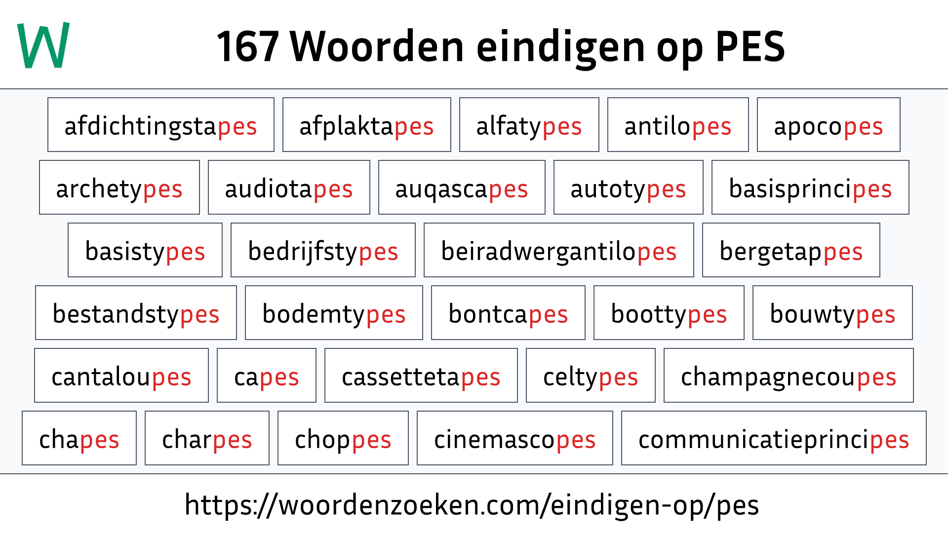 Woorden eindigen op PES