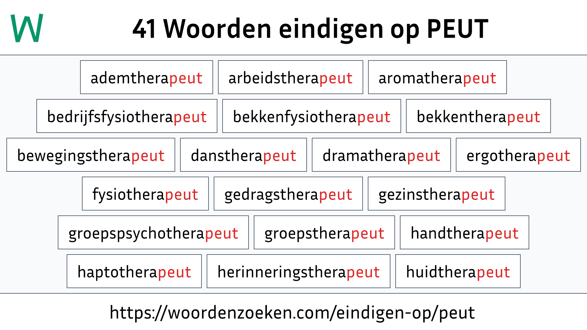 Woorden eindigen op PEUT