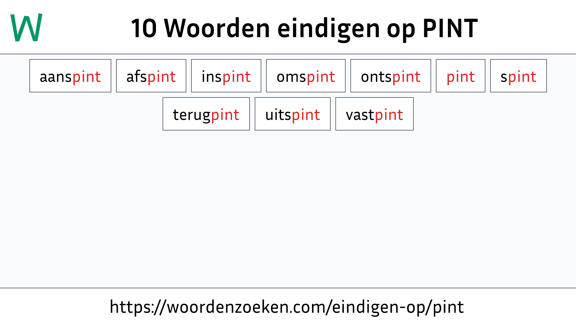 Woorden eindigen op PINT