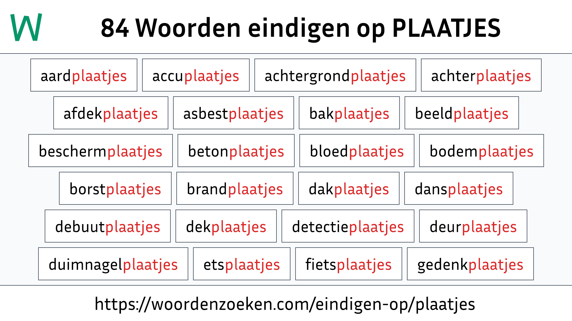 Woorden eindigen op PLAATJES