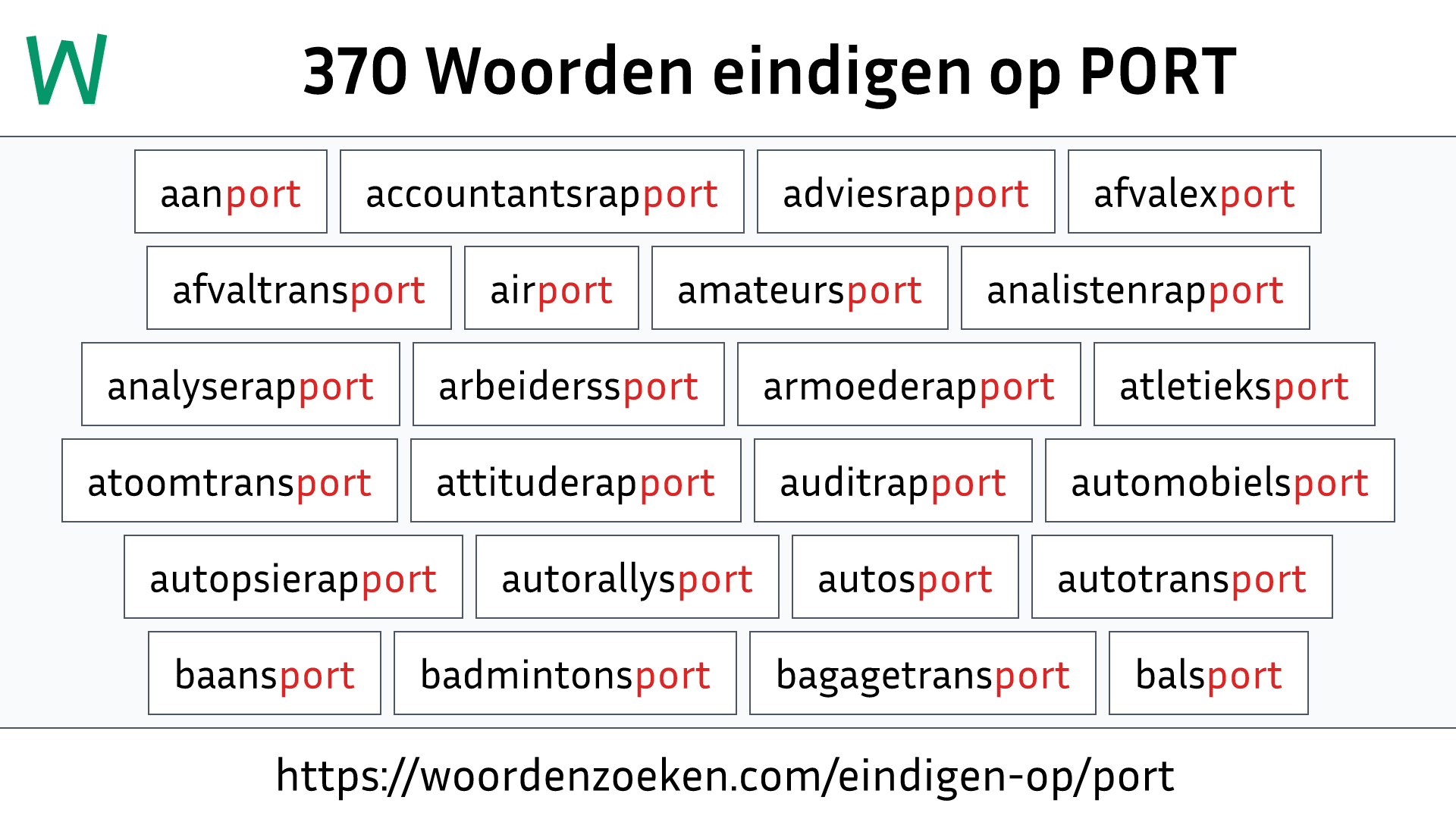 Woorden eindigen op PORT