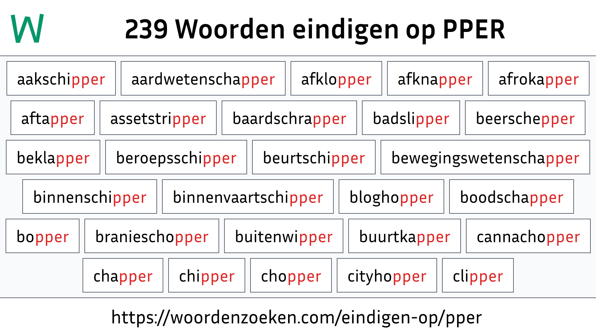 Woorden eindigen op PPER