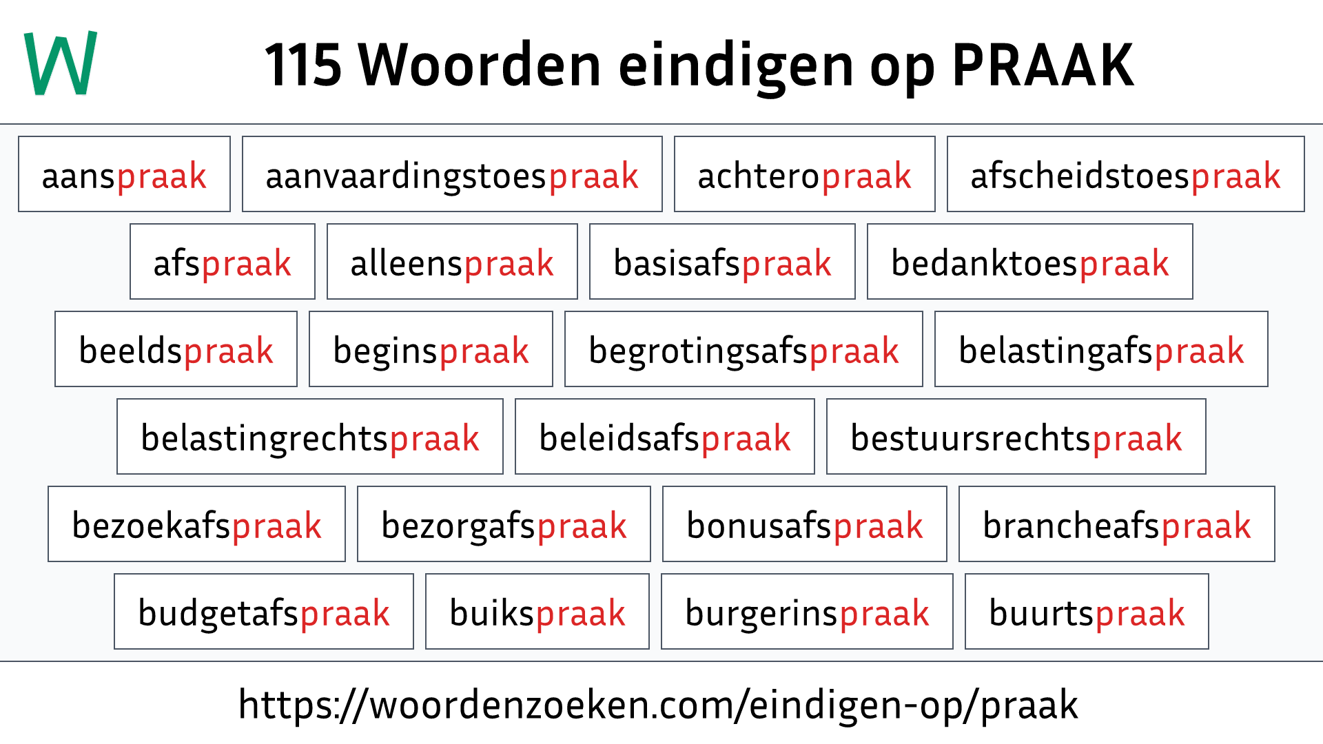 Woorden eindigen op PRAAK