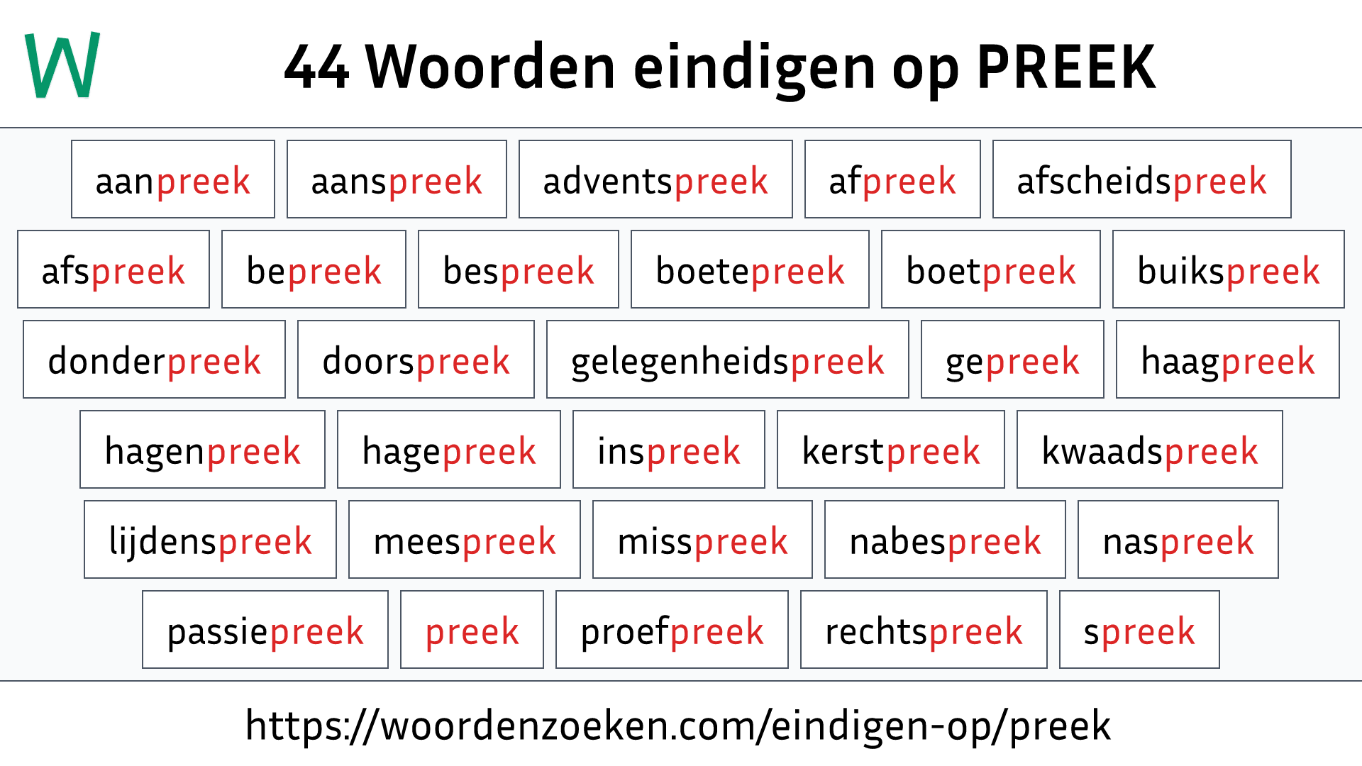 Woorden eindigen op PREEK