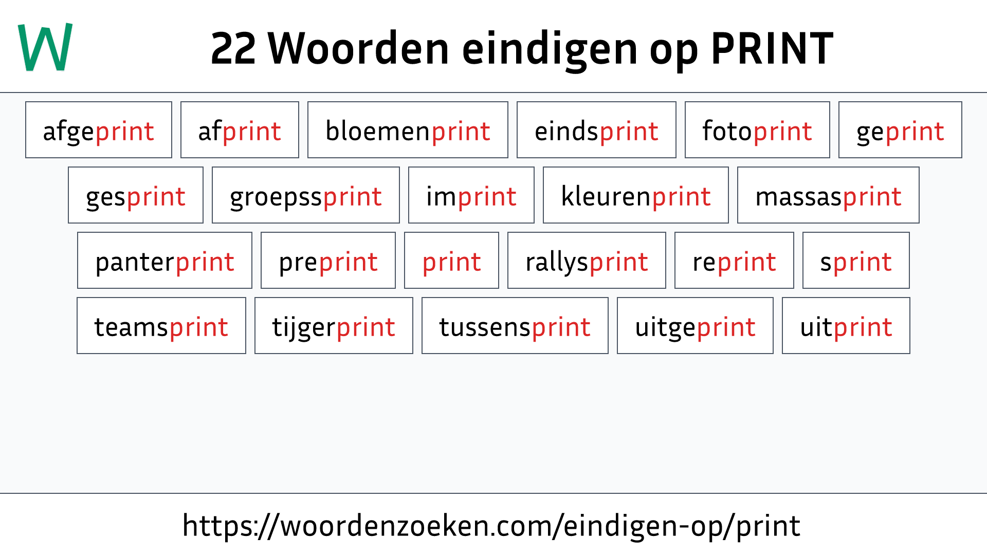 Woorden eindigen op PRINT