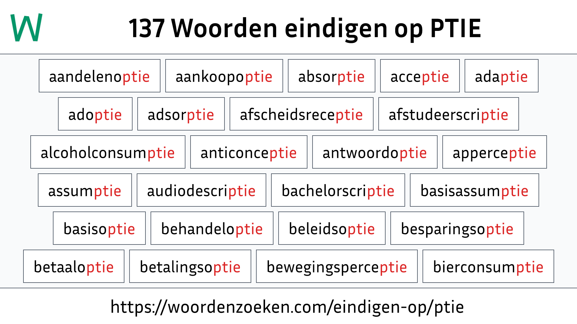 Woorden eindigen op PTIE