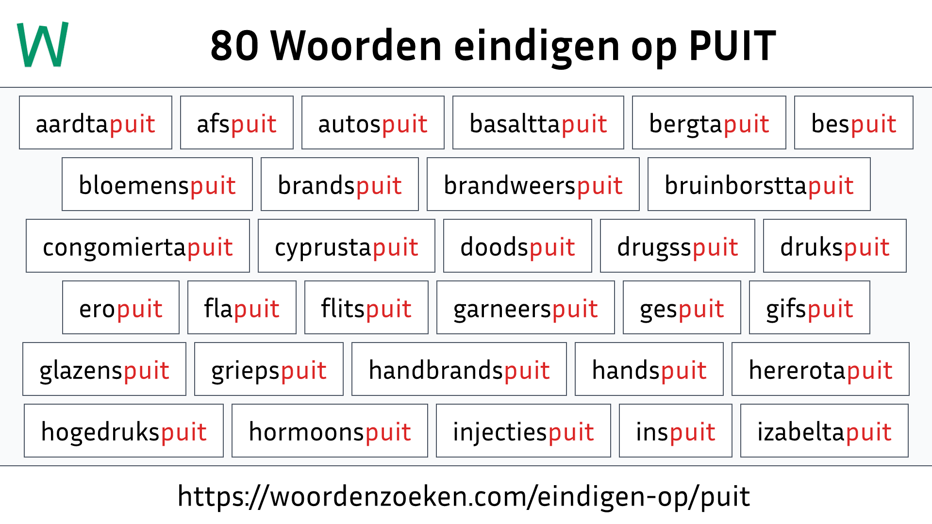 Woorden eindigen op PUIT