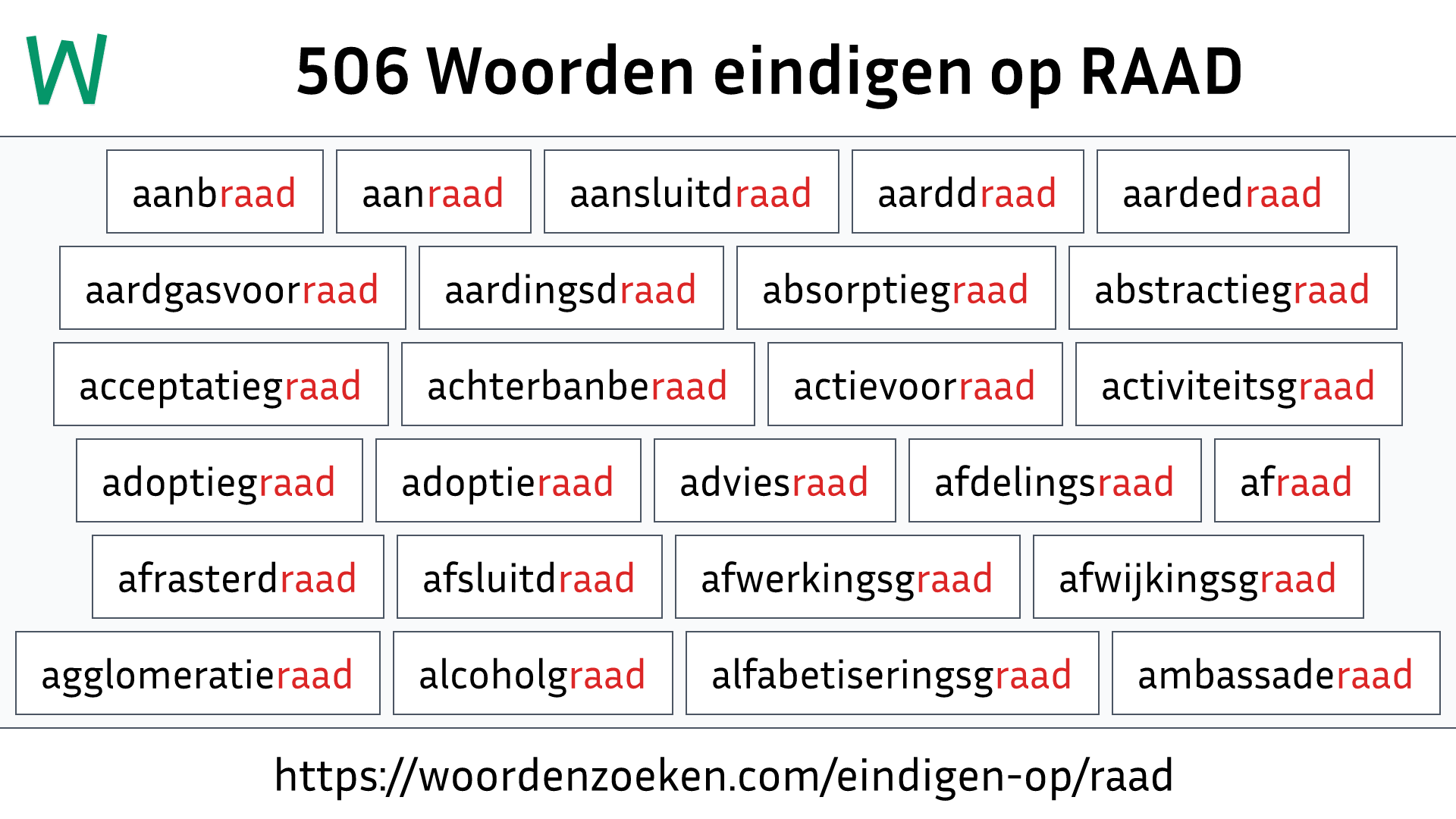Woorden eindigen op RAAD