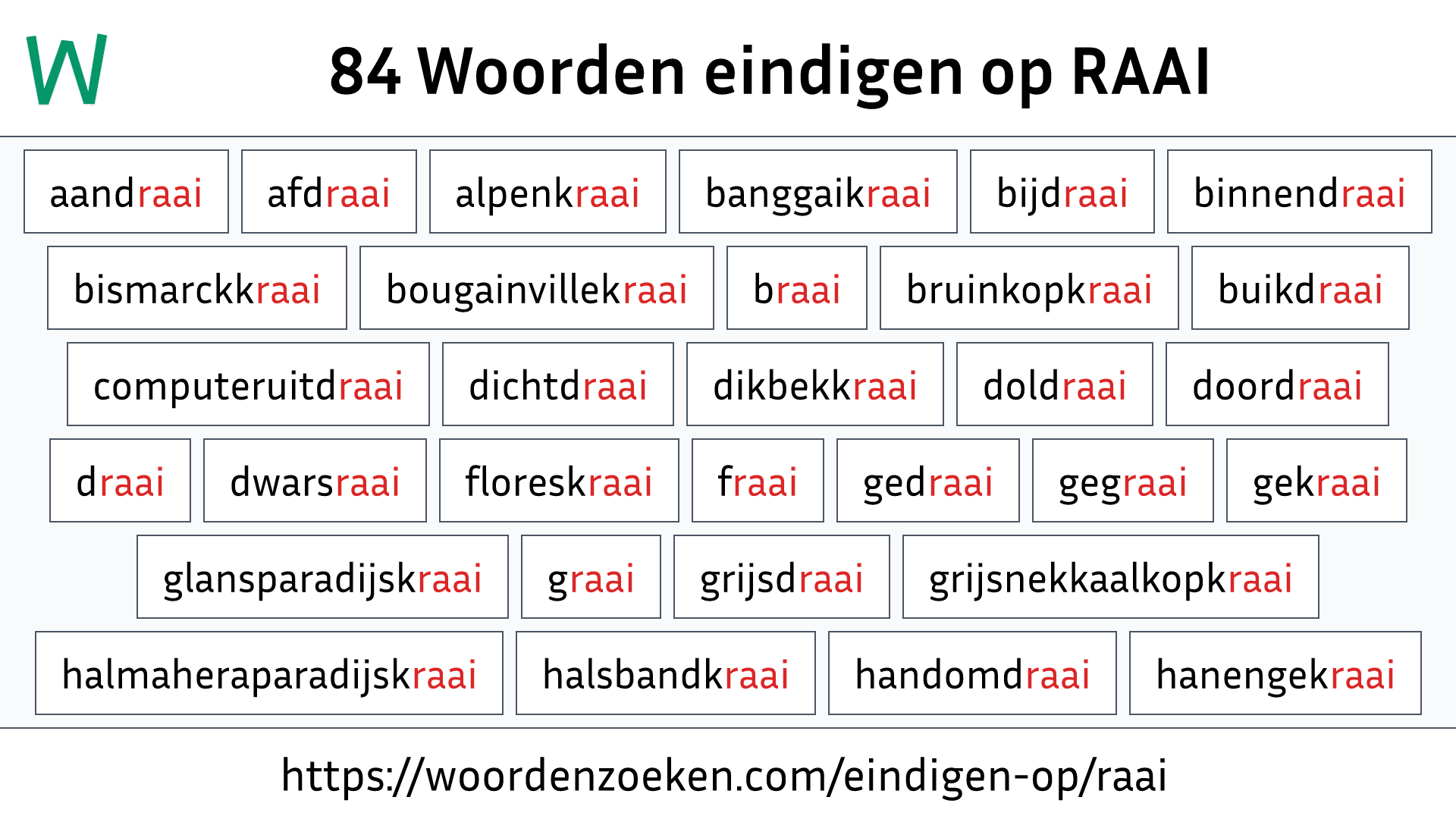 Woorden eindigen op RAAI