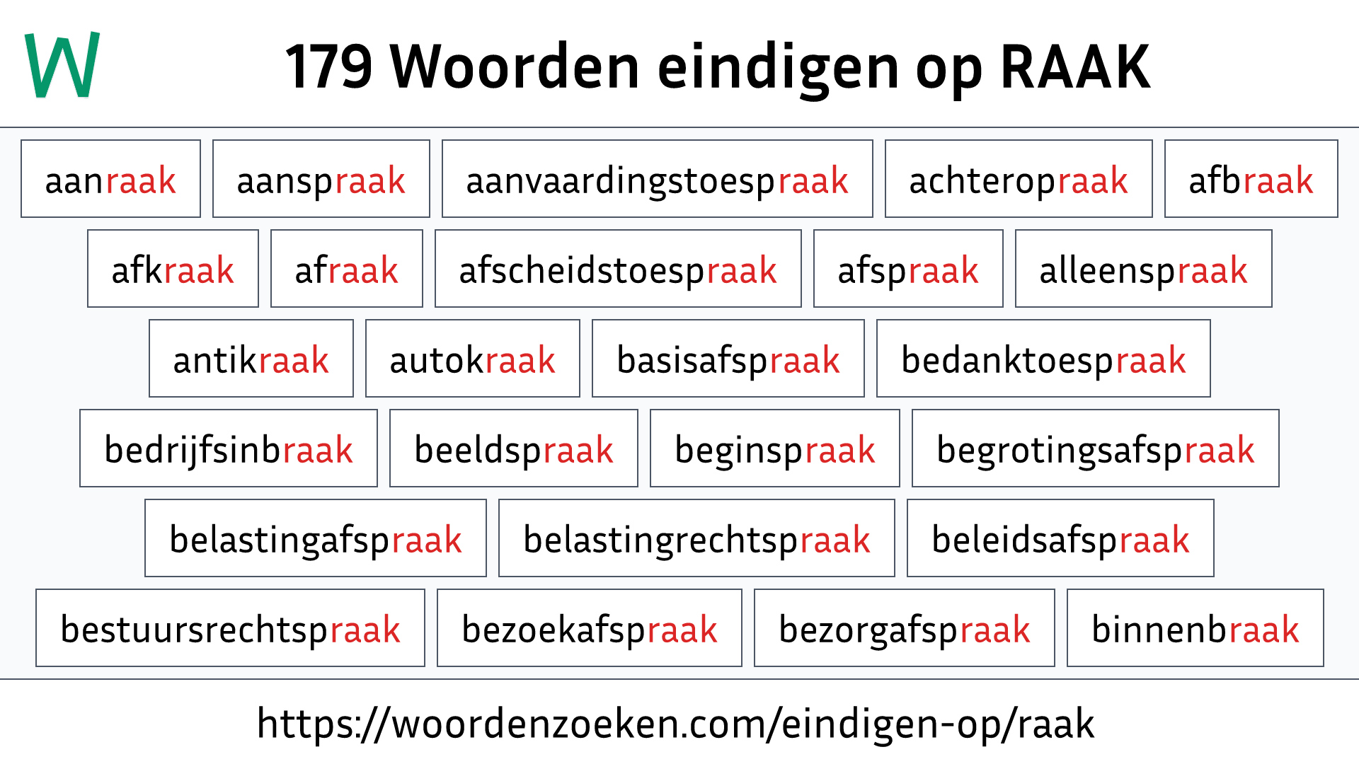 Woorden eindigen op RAAK