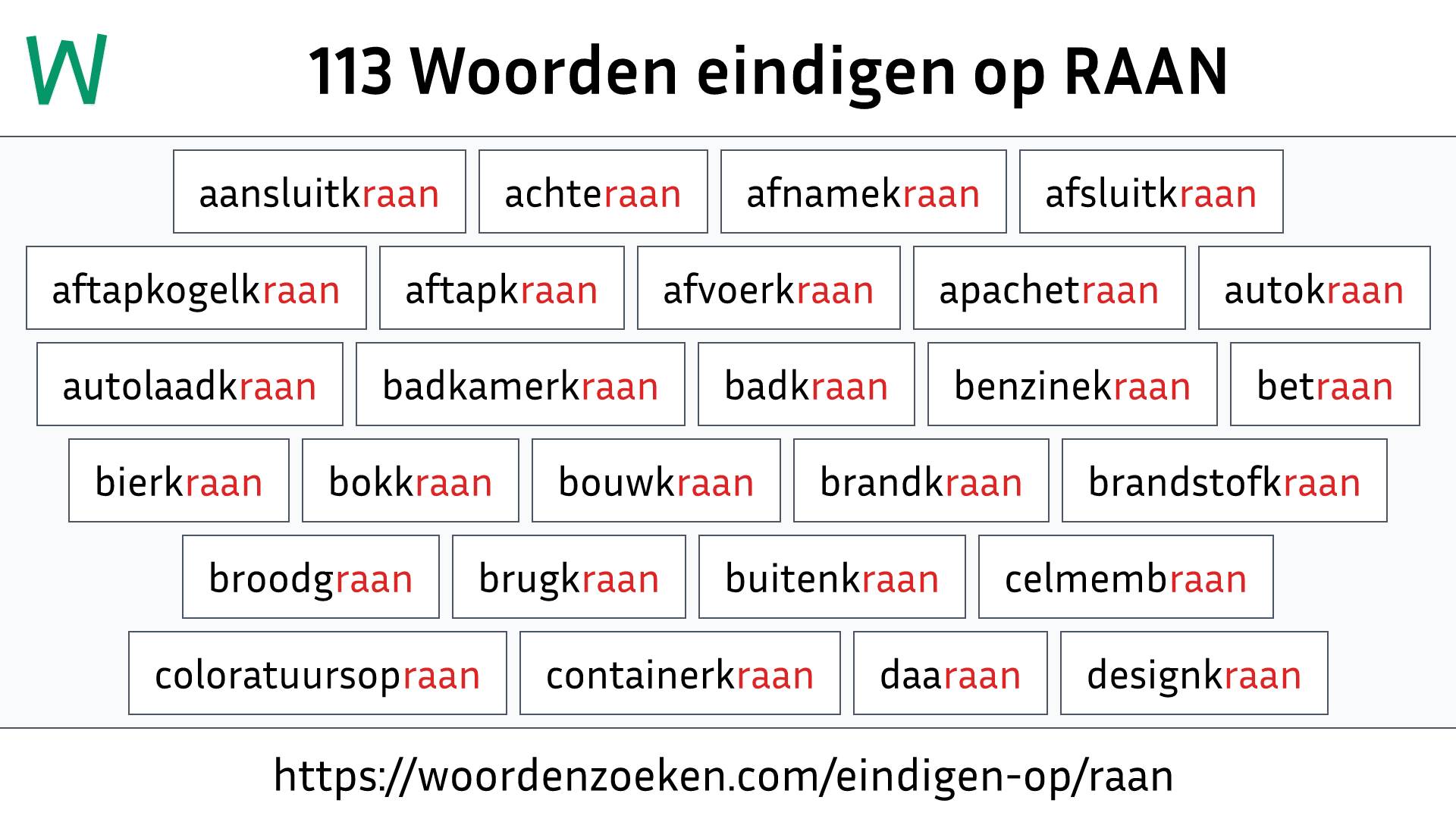 Woorden eindigen op RAAN