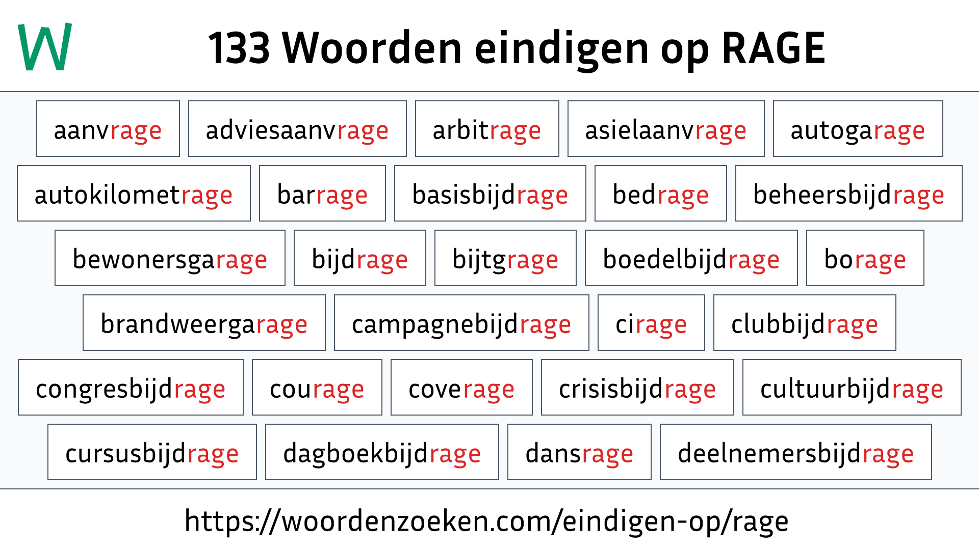 Woorden eindigen op RAGE