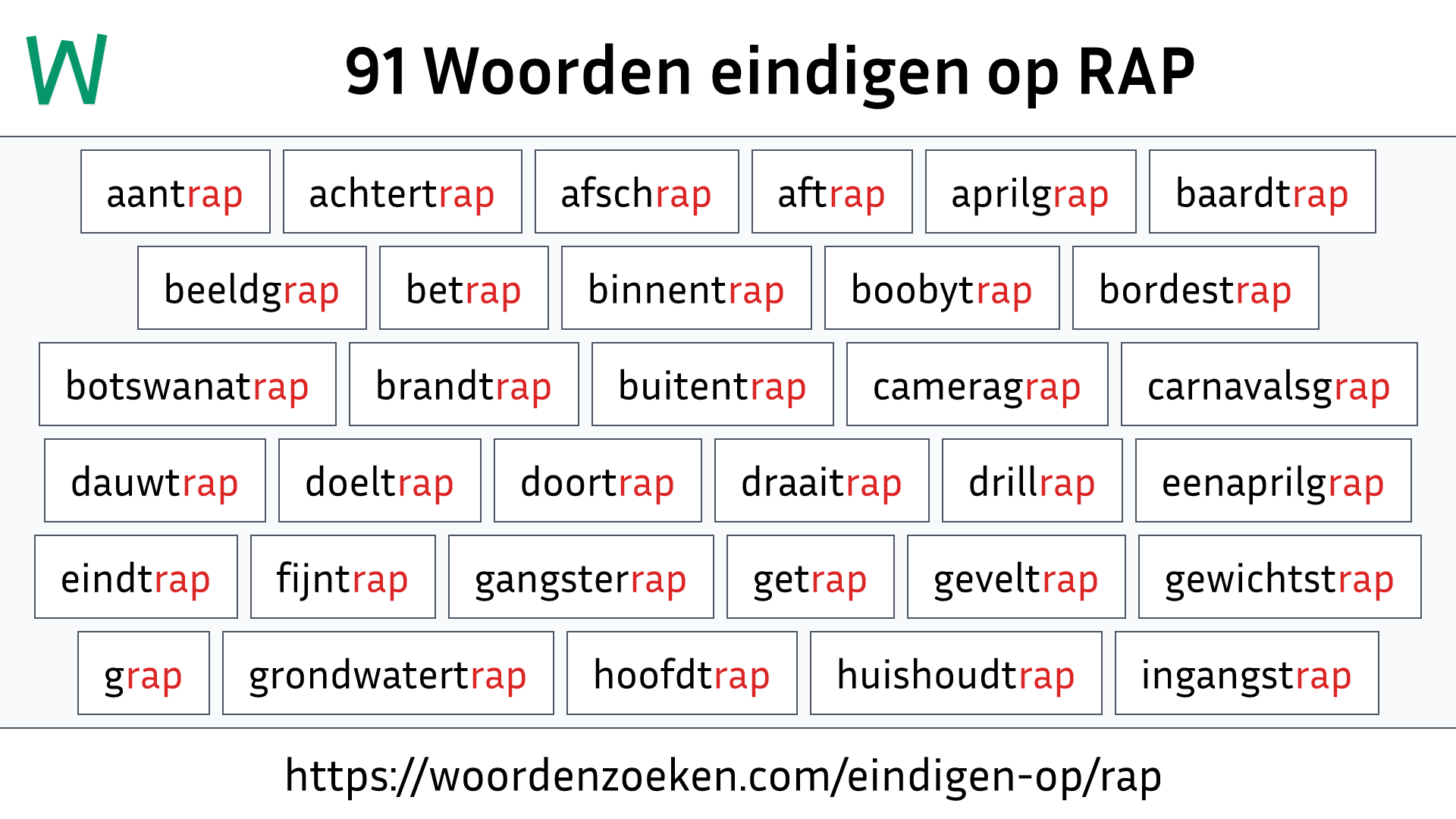 Woorden eindigen op RAP