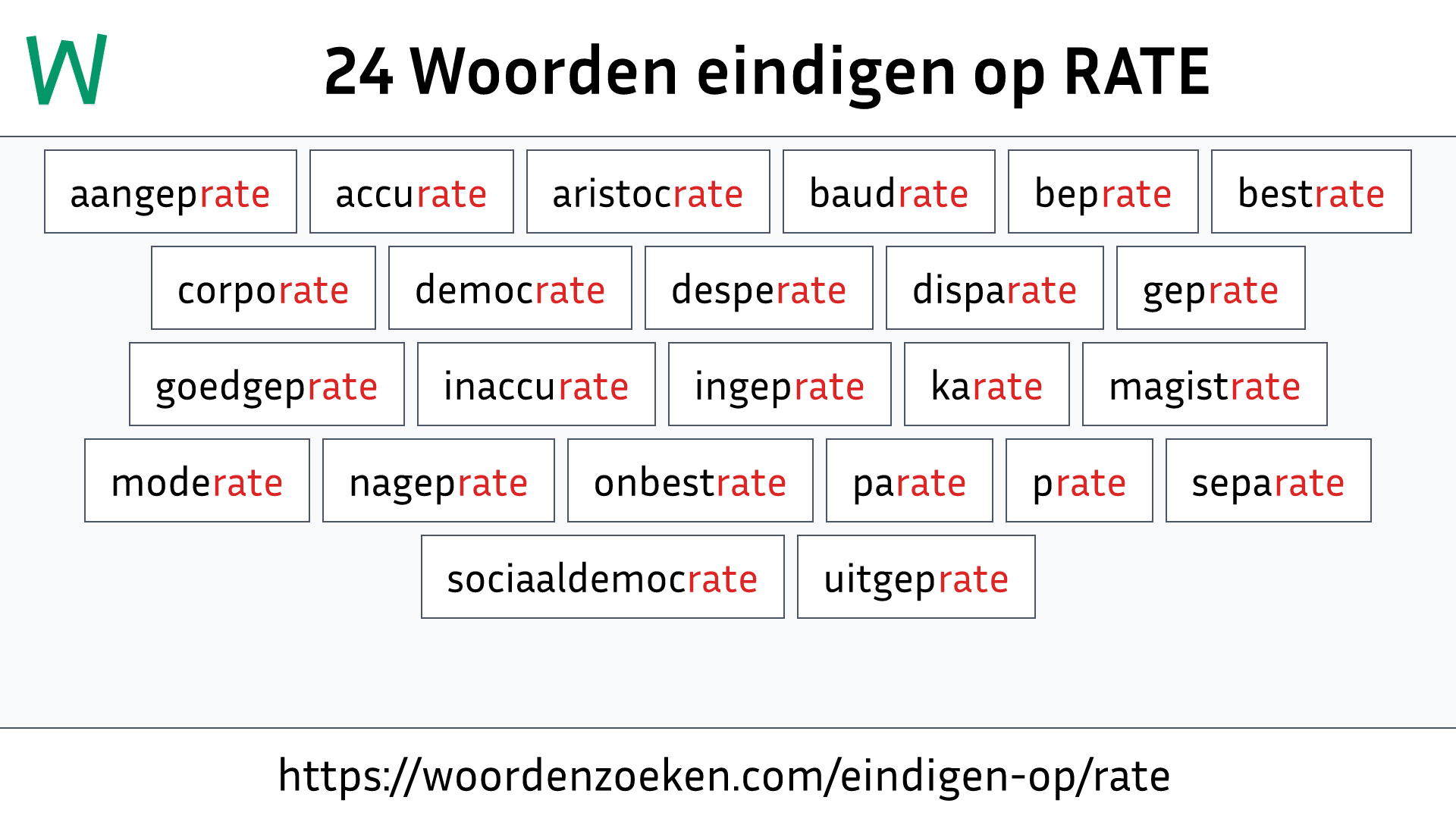 Woorden eindigen op RATE