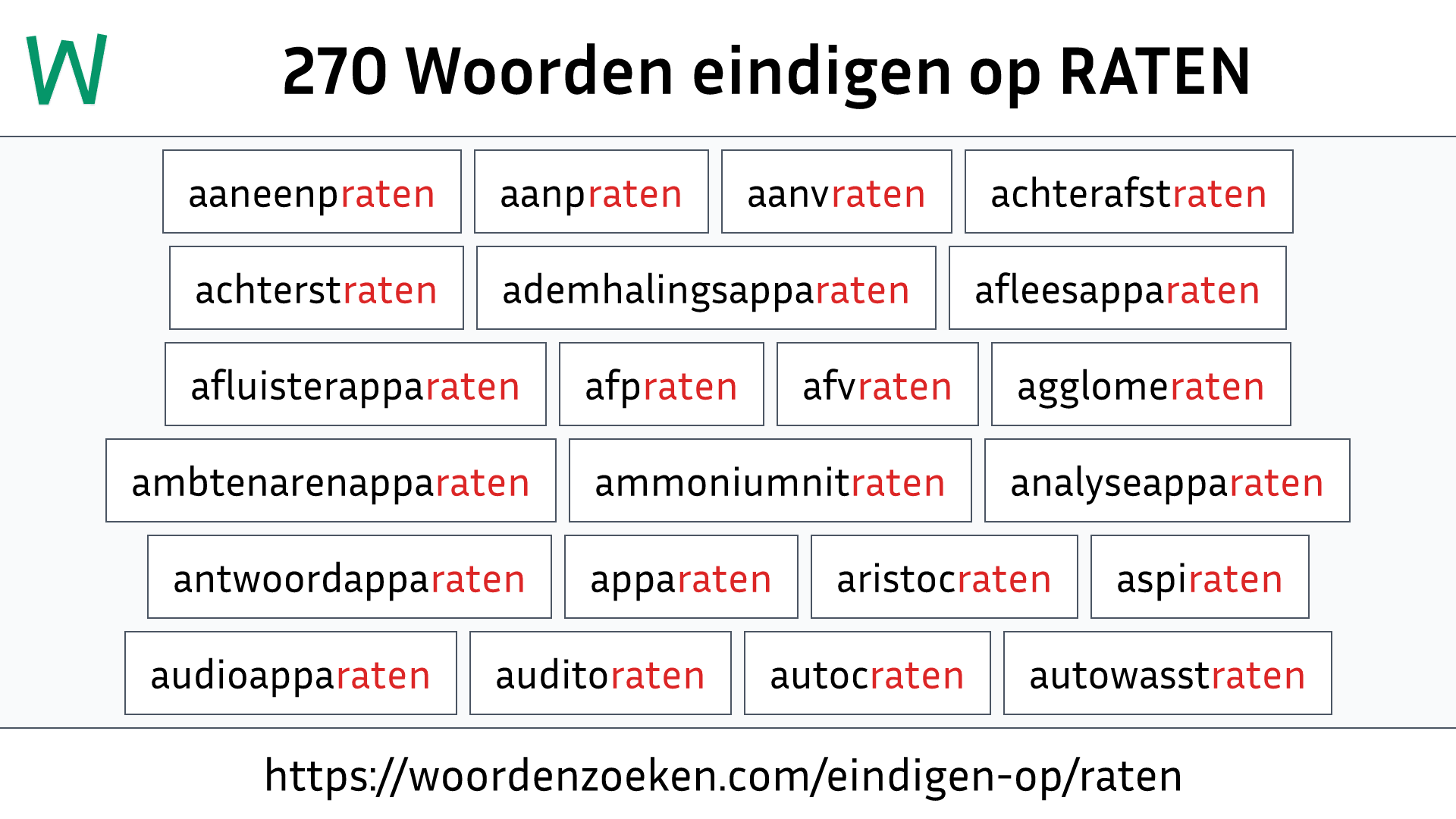 Woorden eindigen op RATEN