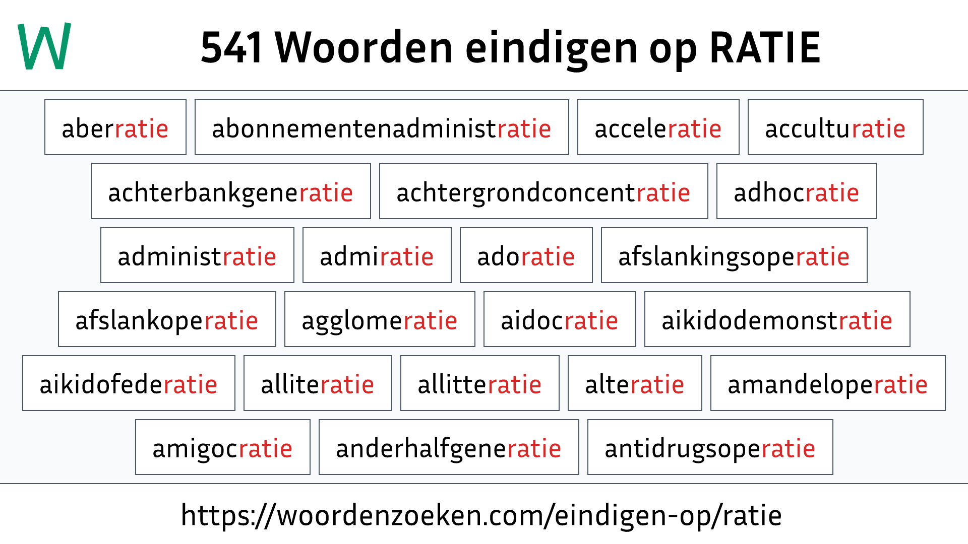 Woorden eindigen op RATIE