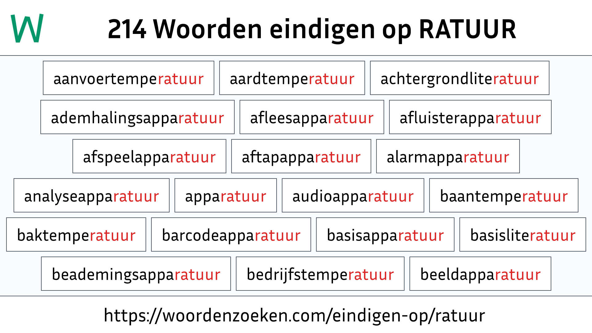 Woorden eindigen op RATUUR