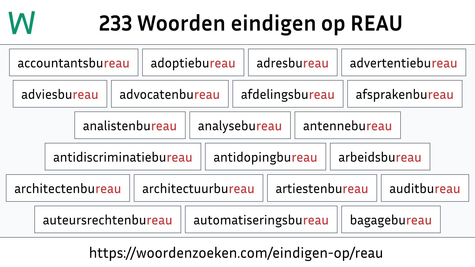 Woorden eindigen op REAU