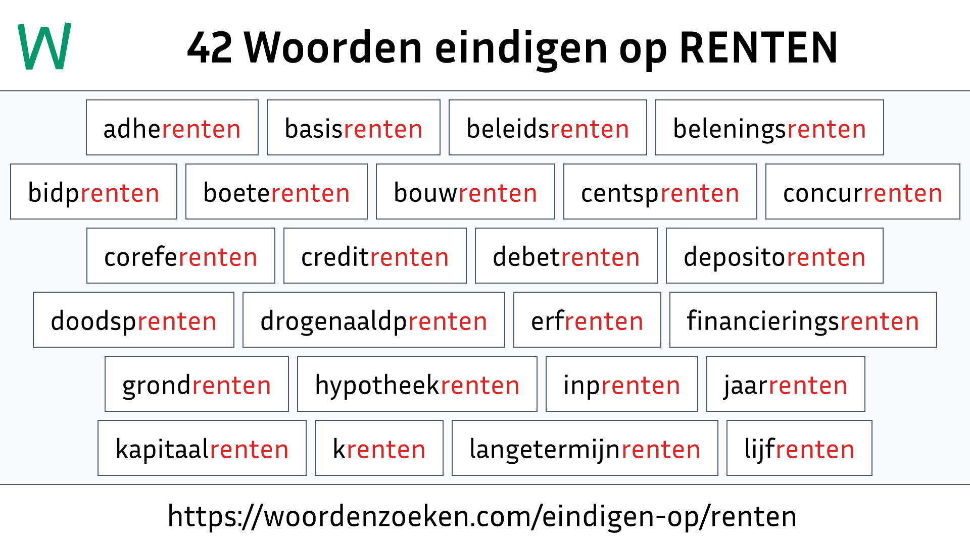 Woorden eindigen op RENTEN