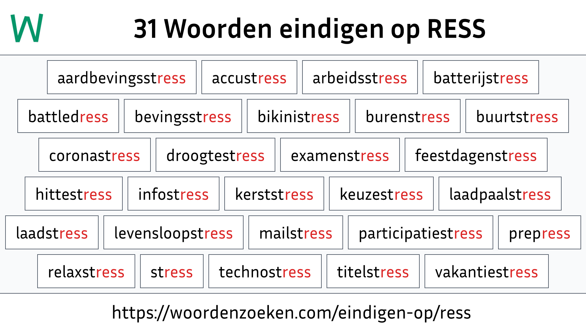 Woorden eindigen op RESS