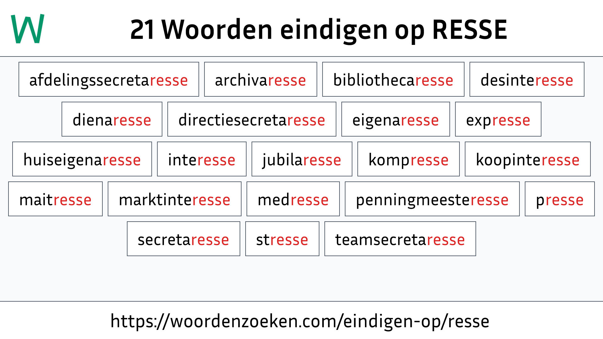 Woorden eindigen op RESSE