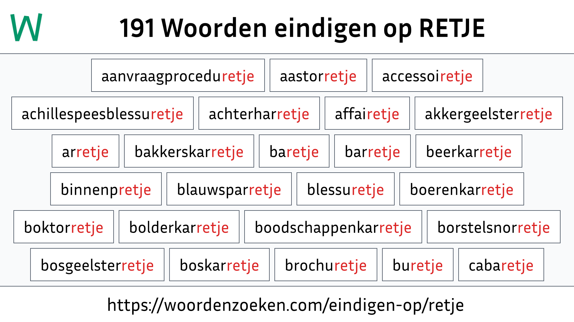 Woorden eindigen op RETJE