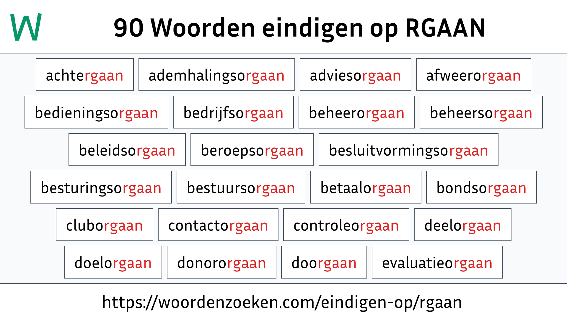 Woorden eindigen op RGAAN