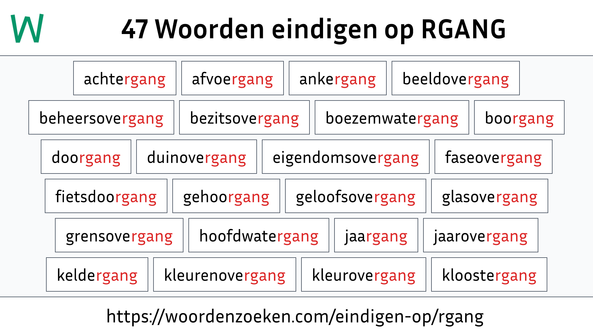 Woorden eindigen op RGANG