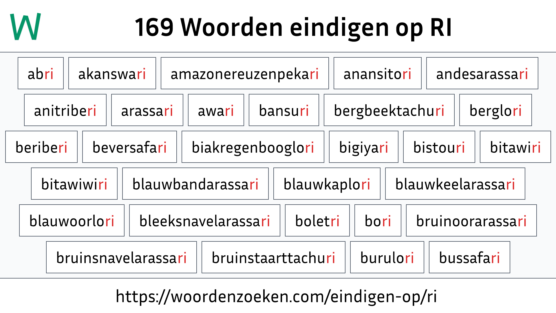 Woorden eindigen op RI