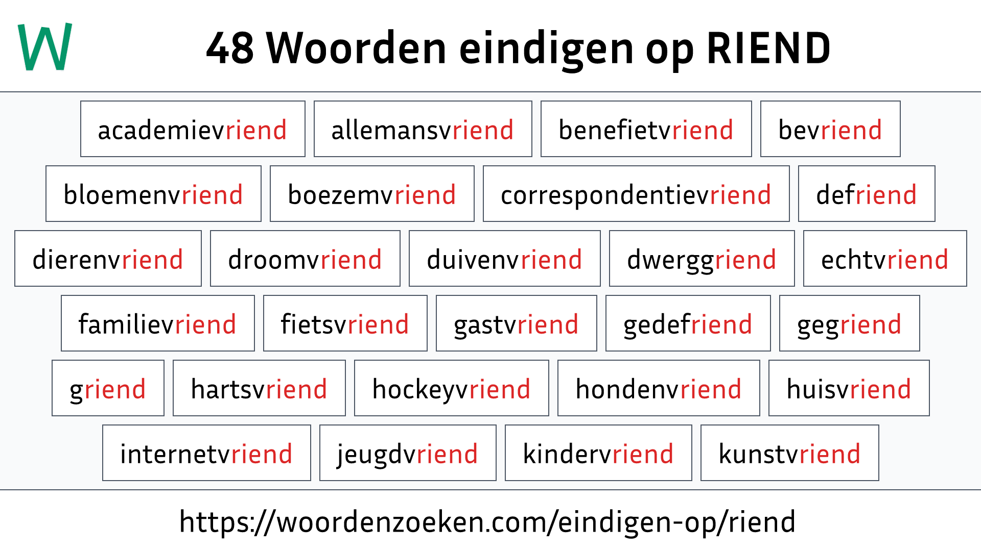 Woorden eindigen op RIEND