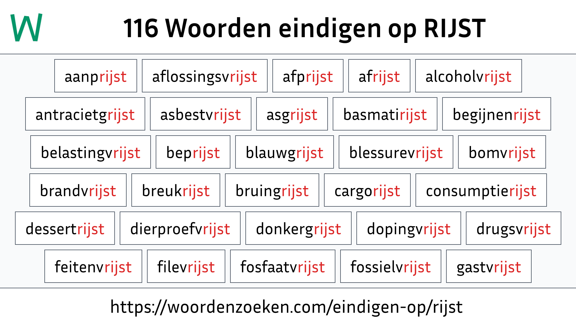 Woorden eindigen op RIJST