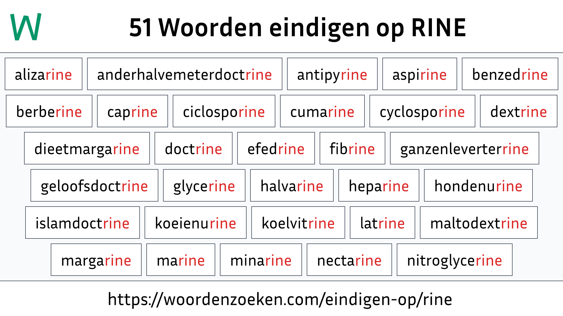 Woorden eindigen op RINE