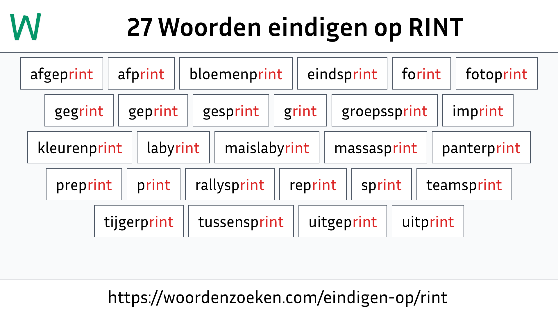 Woorden eindigen op RINT