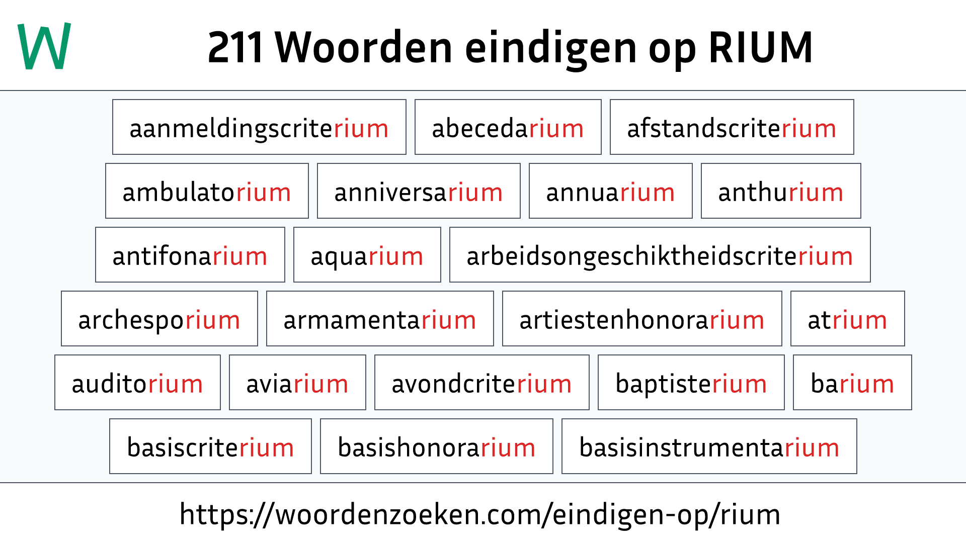 Woorden eindigen op RIUM