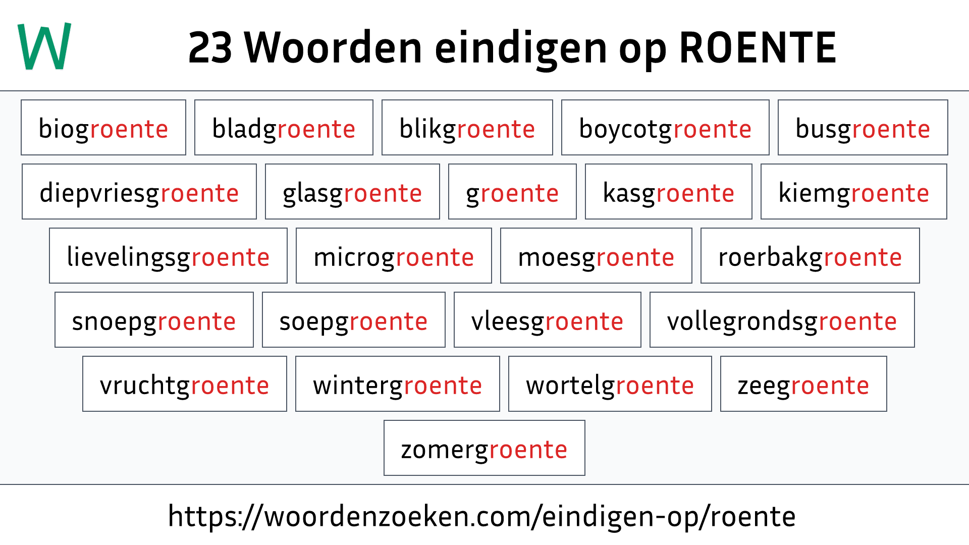 Woorden eindigen op ROENTE