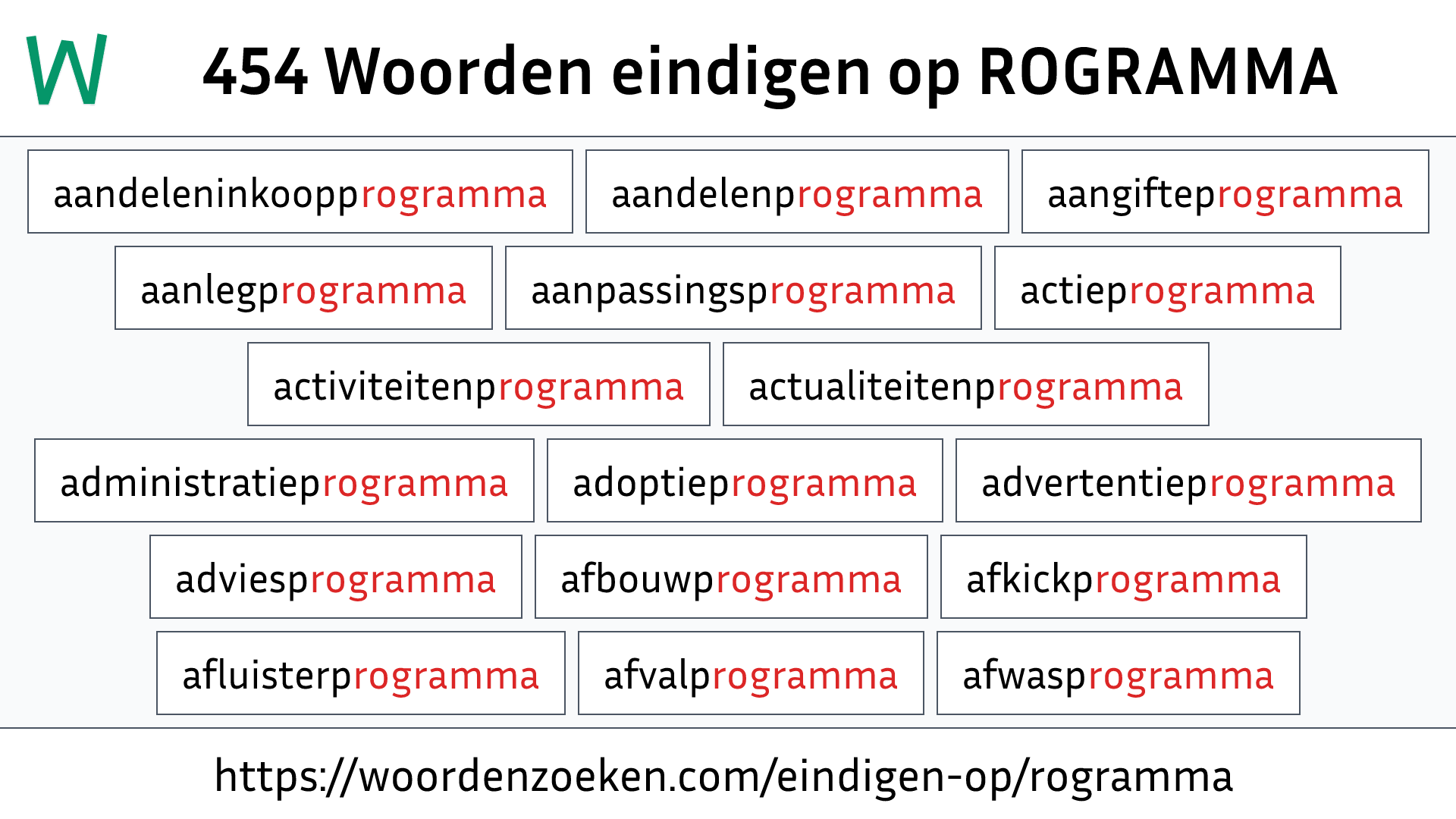 Woorden eindigen op ROGRAMMA
