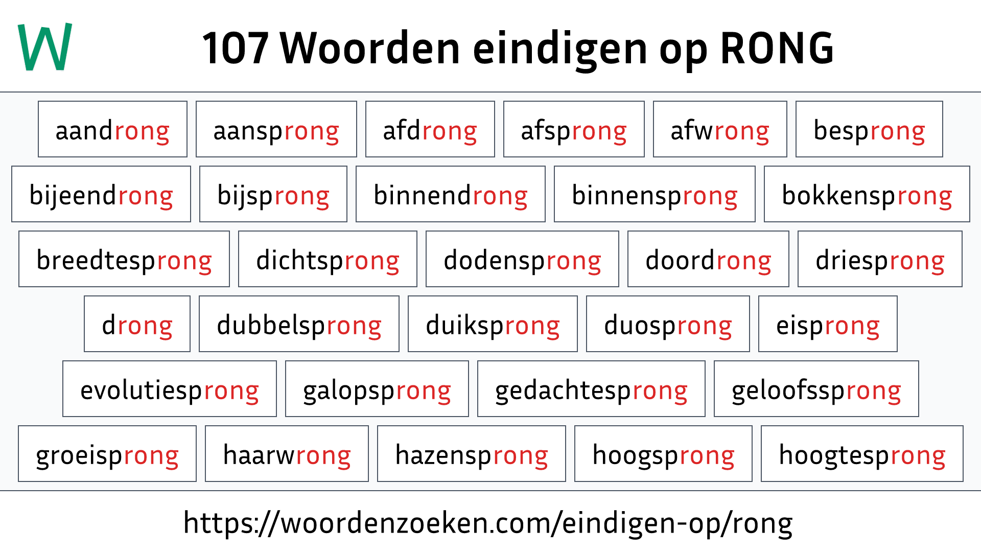 Woorden eindigen op RONG