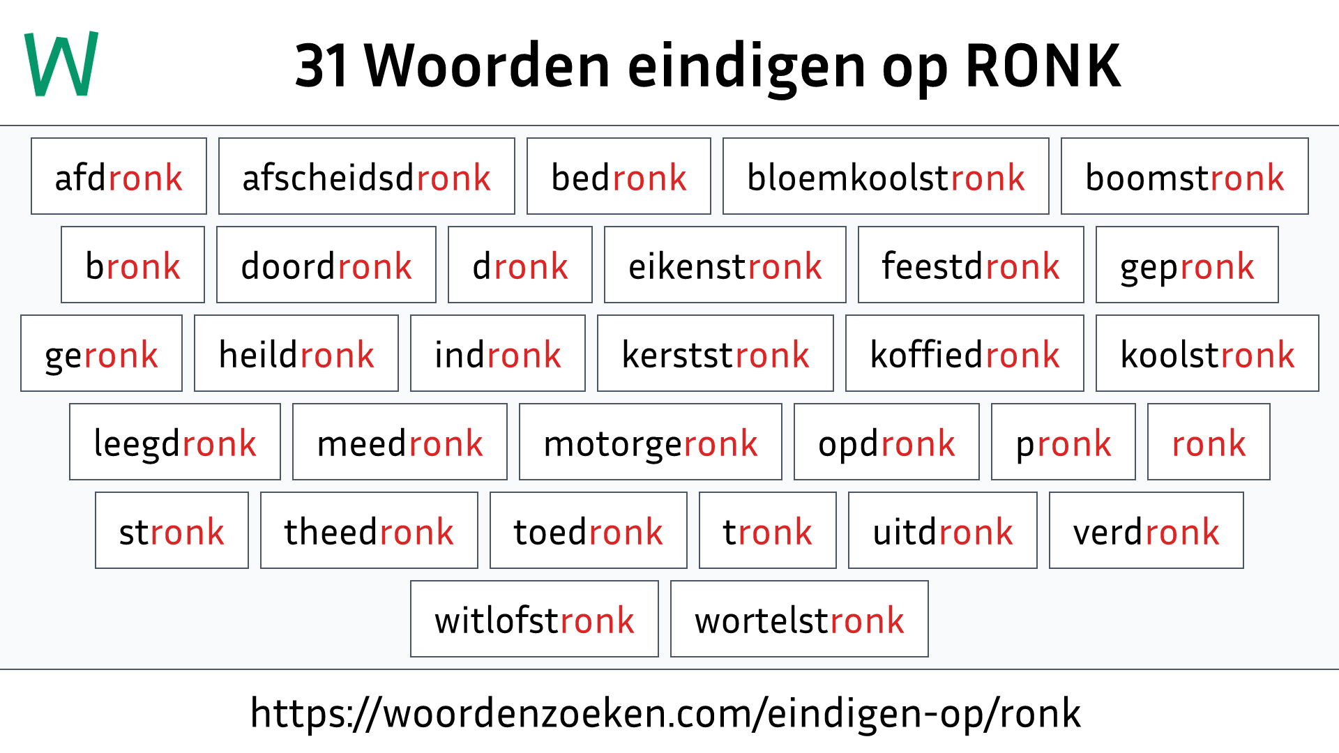 Woorden eindigen op RONK