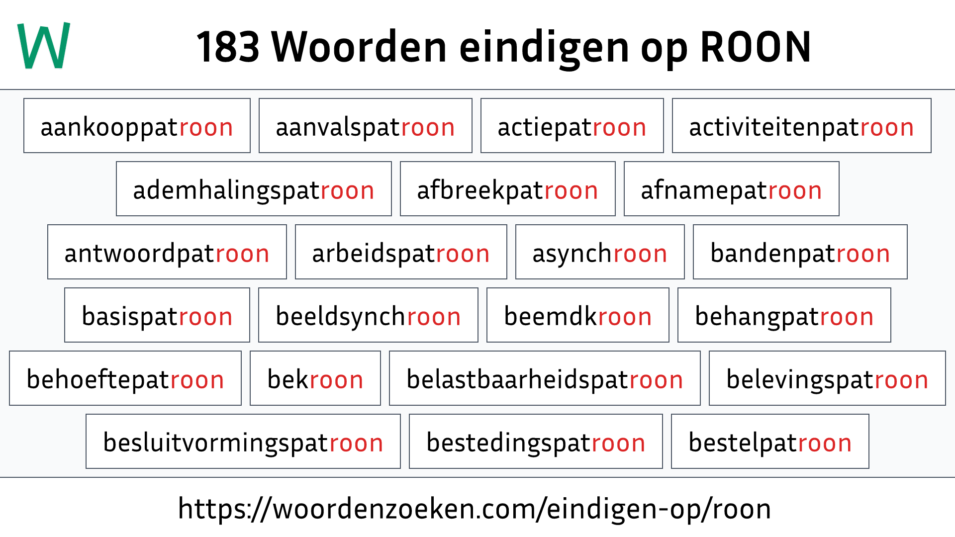 Woorden eindigen op ROON