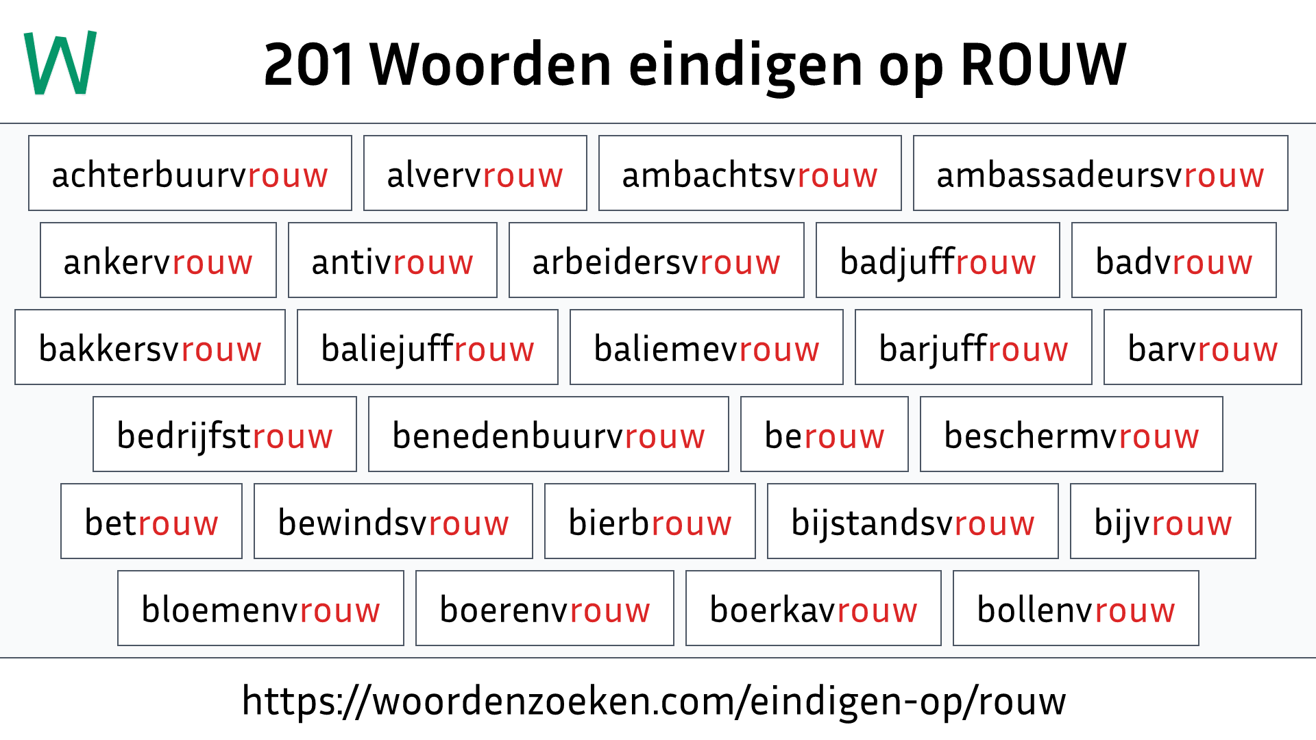 Woorden eindigen op ROUW