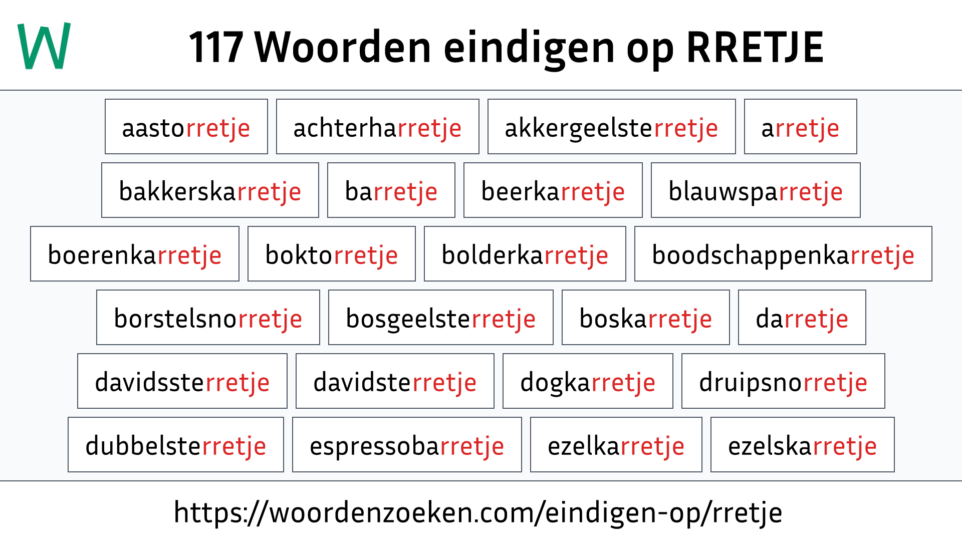 Woorden eindigen op RRETJE