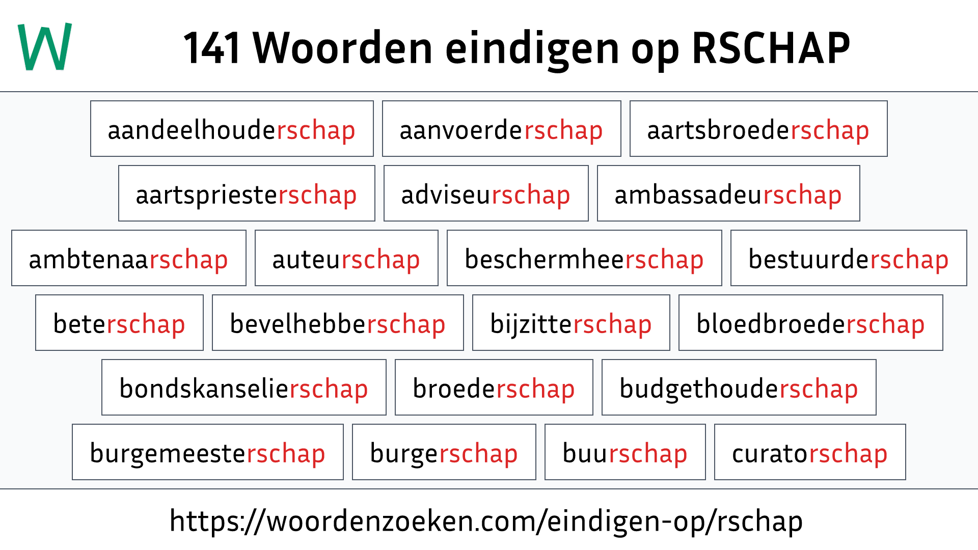 Woorden eindigen op RSCHAP