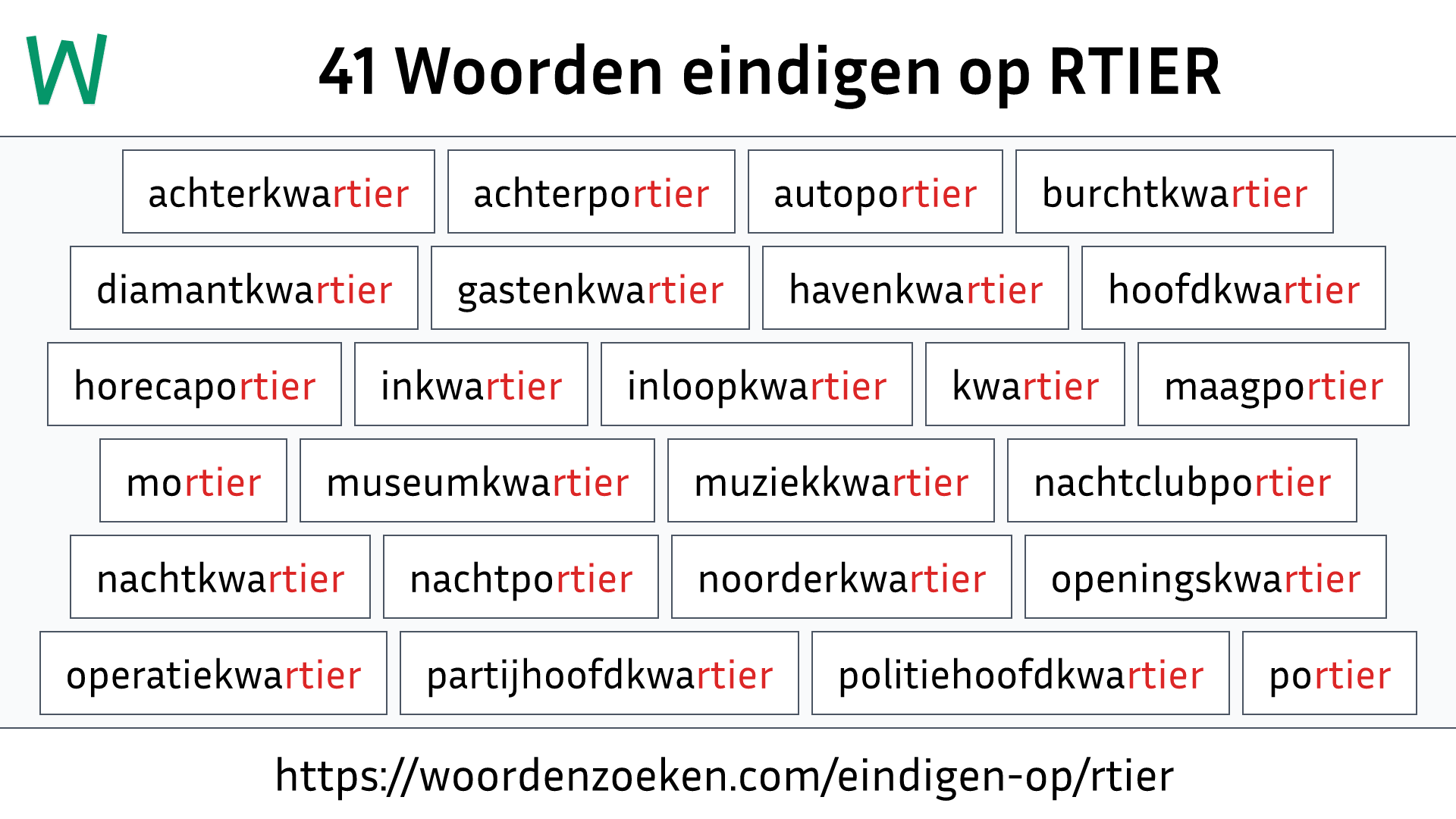 Woorden eindigen op RTIER