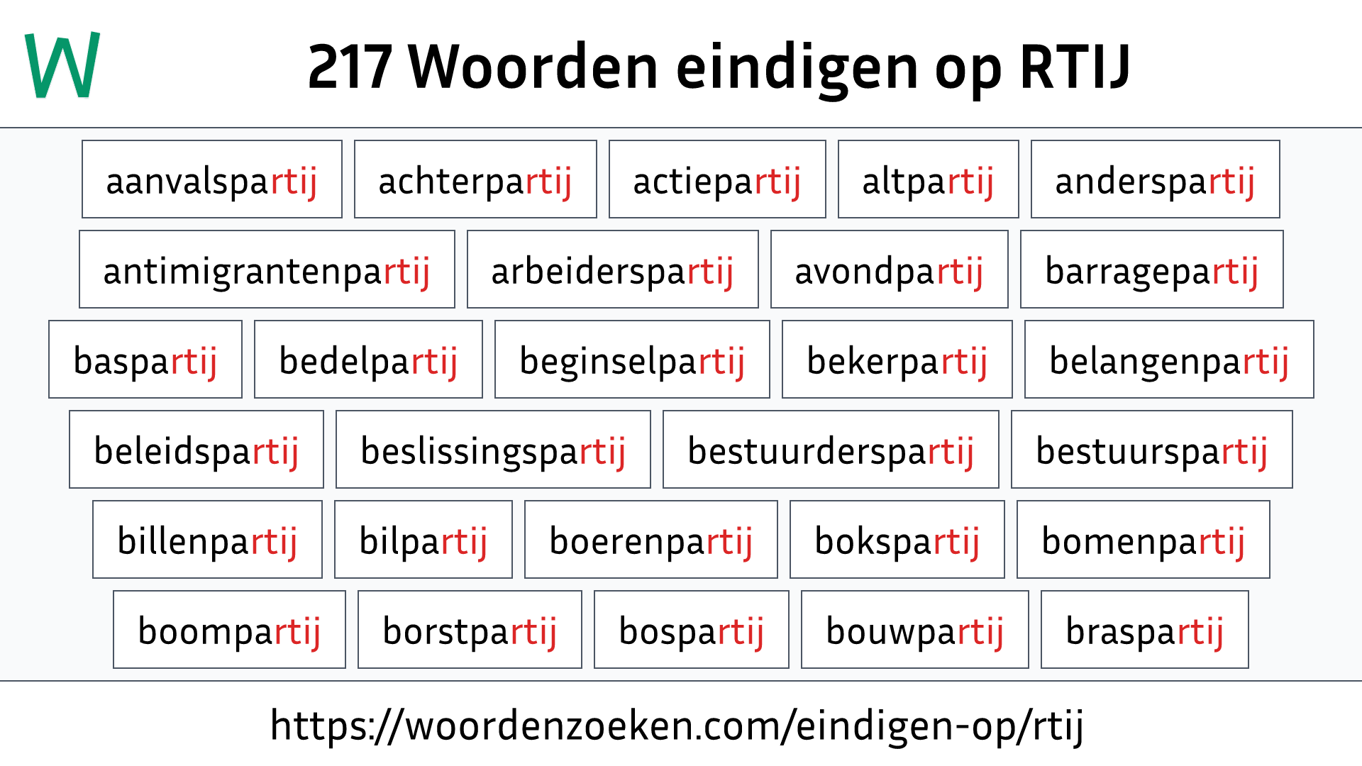 Woorden eindigen op RTIJ