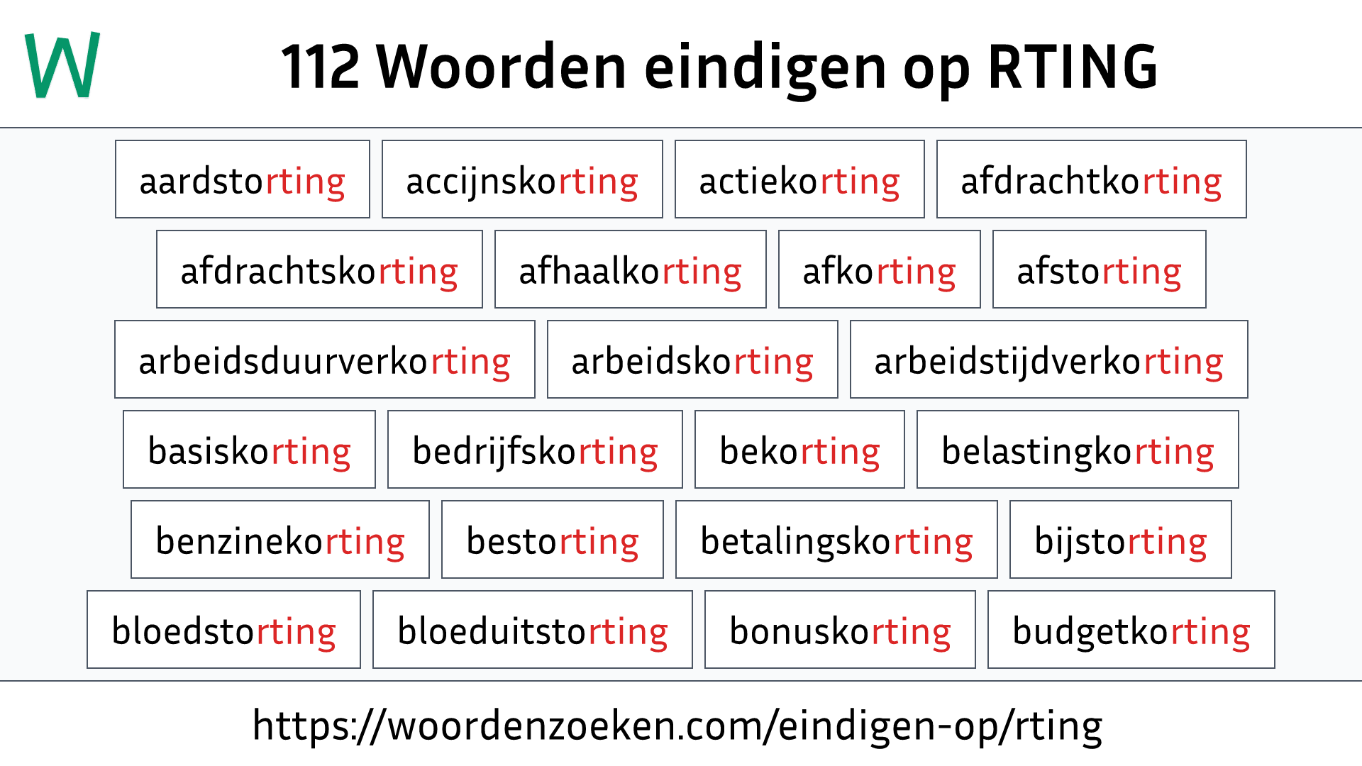 Woorden eindigen op RTING