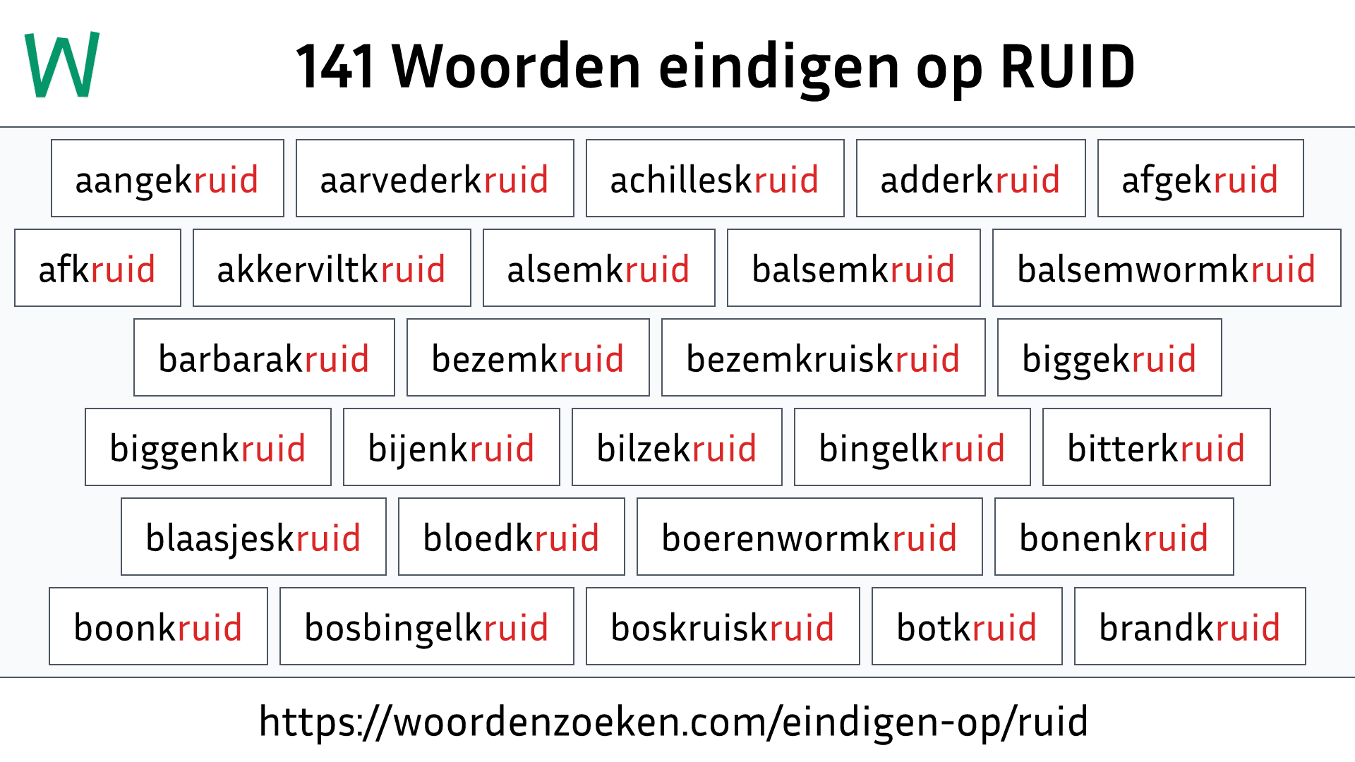 Woorden eindigen op RUID