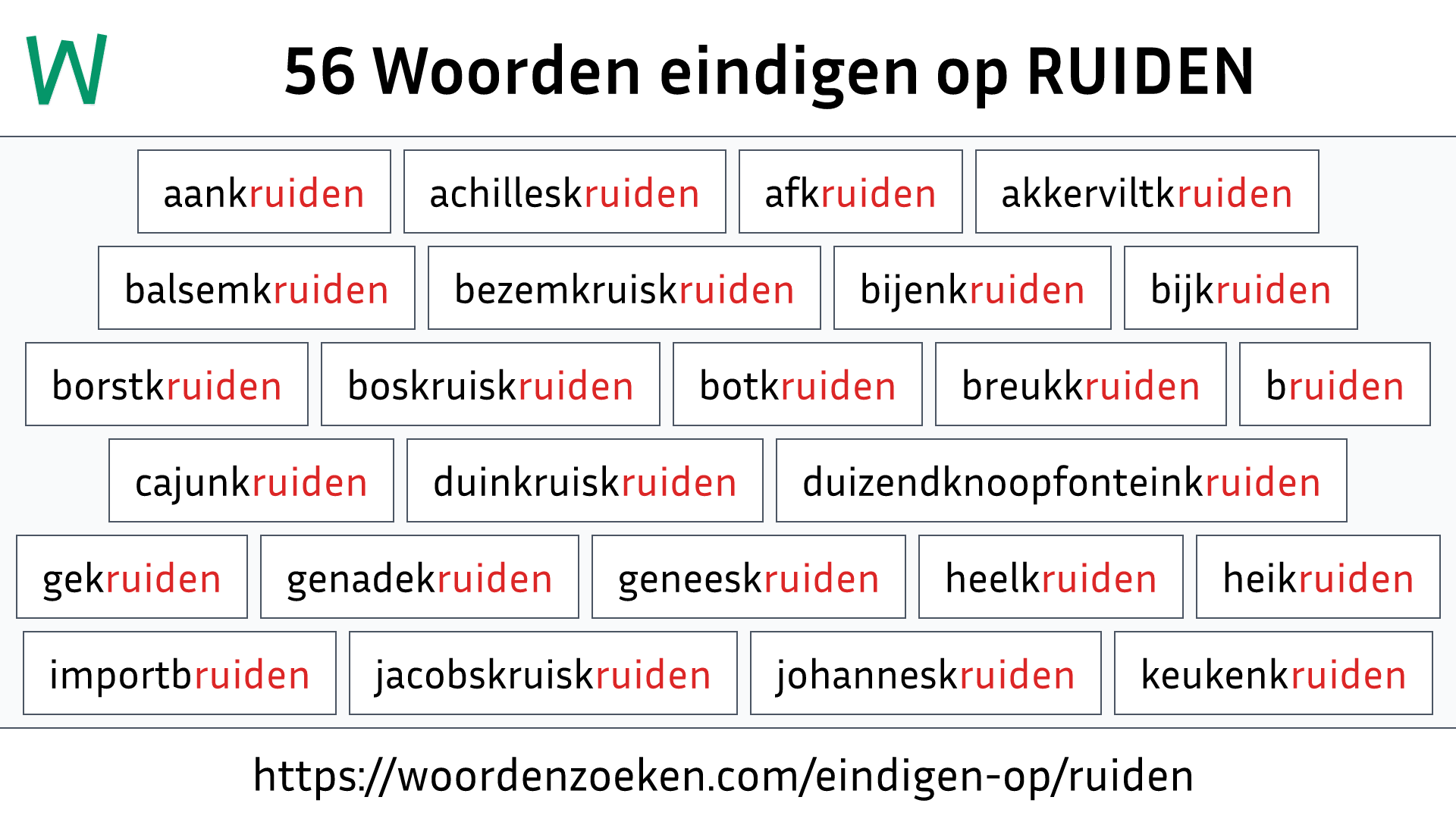 Woorden eindigen op RUIDEN