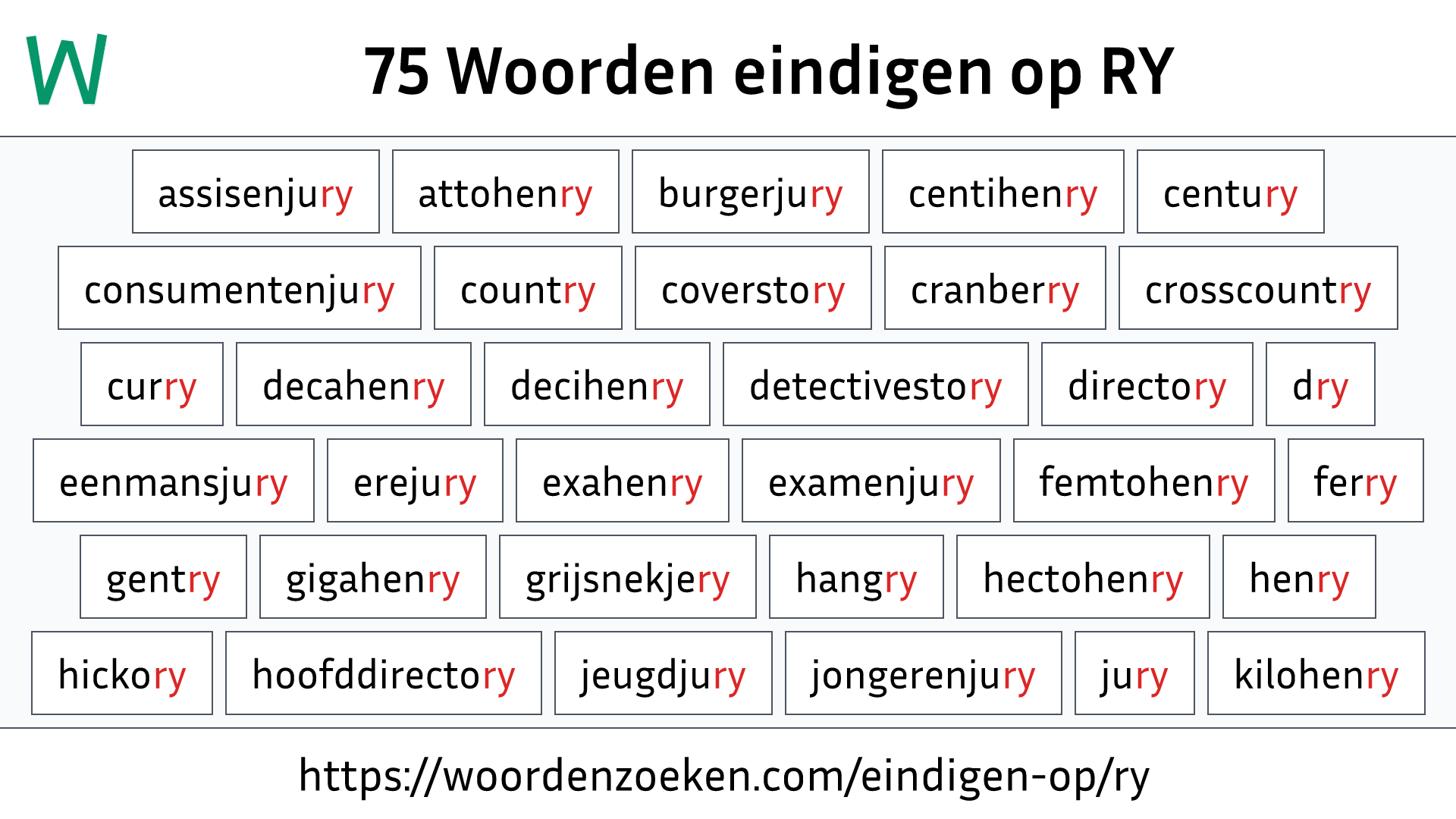 Woorden eindigen op RY